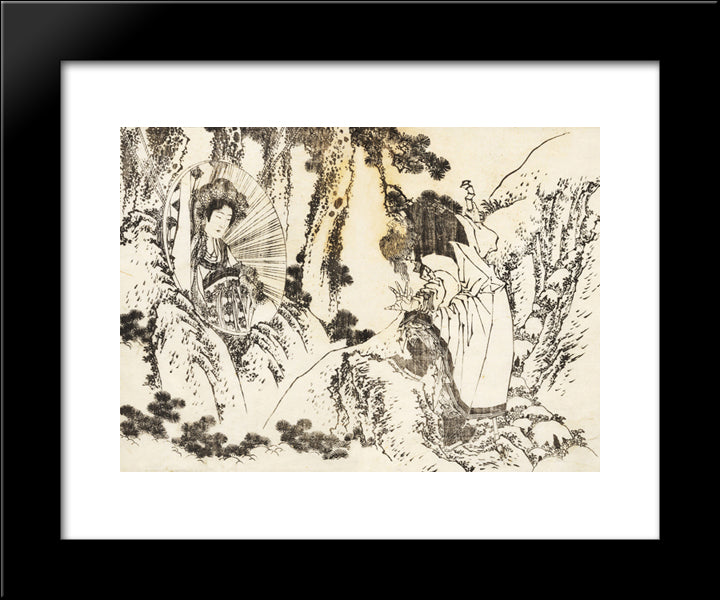 Oiran, A Special Beautiful Courtesan 20x24 Black Modern Wood Framed Art Print Poster by Hokusai, Katsushika