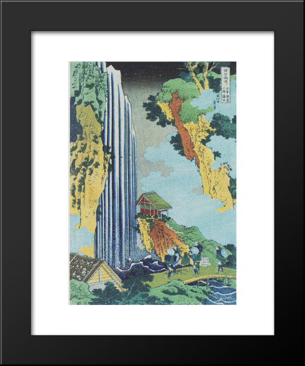 Ono Waterfall At Kisokaido 20x24 Black Modern Wood Framed Art Print Poster by Hokusai, Katsushika