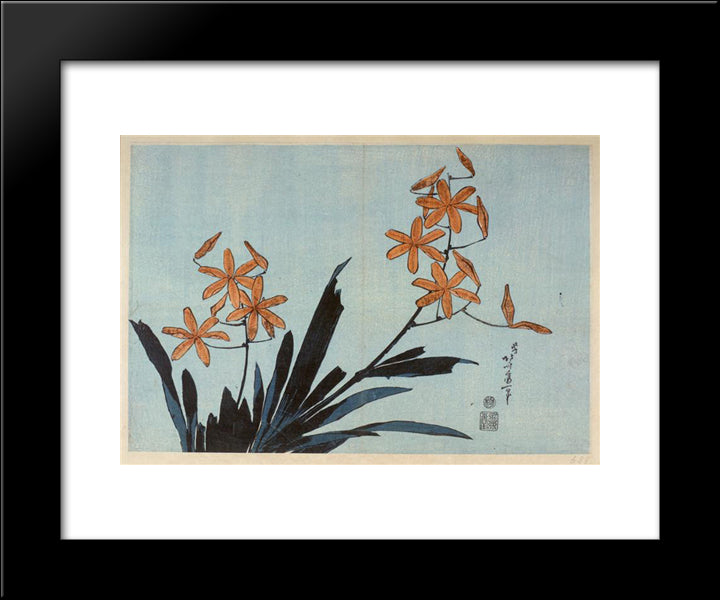 Orange Orchids 20x24 Black Modern Wood Framed Art Print Poster by Hokusai, Katsushika
