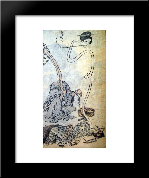 Rokurokubi 20x24 Black Modern Wood Framed Art Print Poster by Hokusai, Katsushika