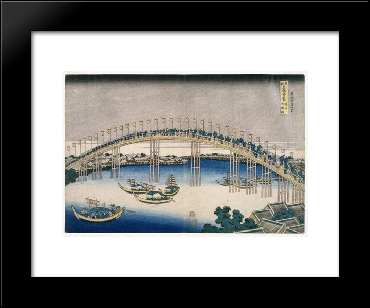 The Festival Of Lanterns On Temma Bridge 20x24 Black Modern Wood Framed Art Print Poster by Hokusai, Katsushika
