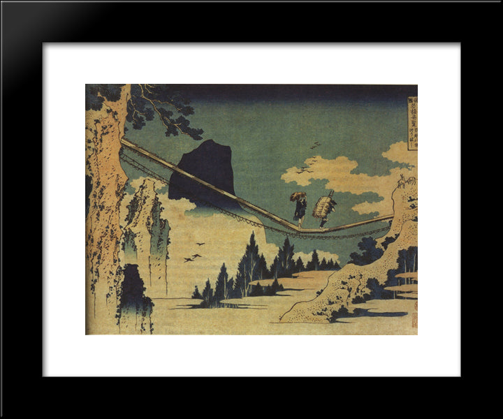 The Suspension Bridge Between Hida And Etchu 20x24 Black Modern Wood Framed Art Print Poster by Hokusai, Katsushika