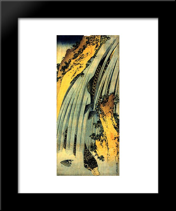 Two Carp In A Cascade 20x24 Black Modern Wood Framed Art Print Poster by Hokusai, Katsushika