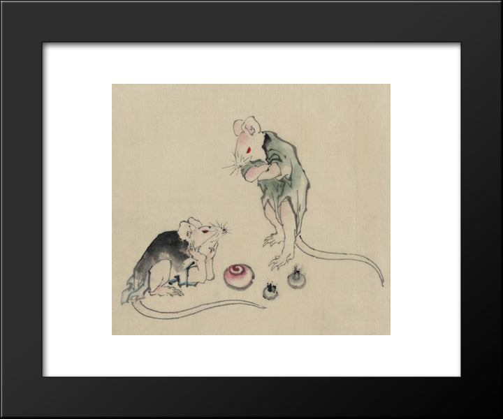 Two Mice, One Lying On The Ground With Head Resting On Forepaws 20x24 Black Modern Wood Framed Art Print Poster by Hokusai, Katsushika