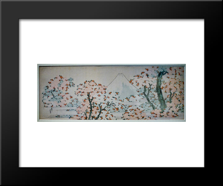 View On Mount Fuji Between Flowerin Trees 20x24 Black Modern Wood Framed Art Print Poster by Hokusai, Katsushika