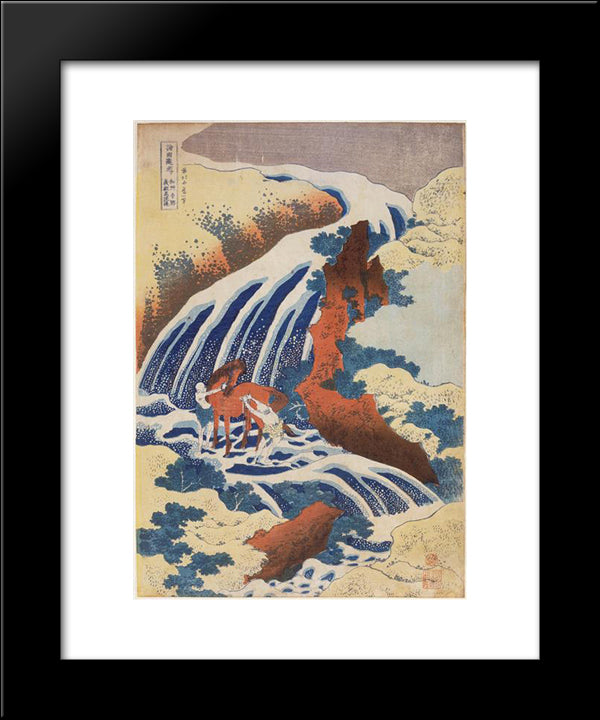 Waterfall Yoshino In Yamato Province Where Yoshitne Washed His Horse 20x24 Black Modern Wood Framed Art Print Poster by Hokusai, Katsushika