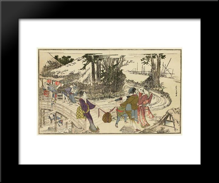 Women Walking In A Garden 20x24 Black Modern Wood Framed Art Print Poster by Hokusai, Katsushika
