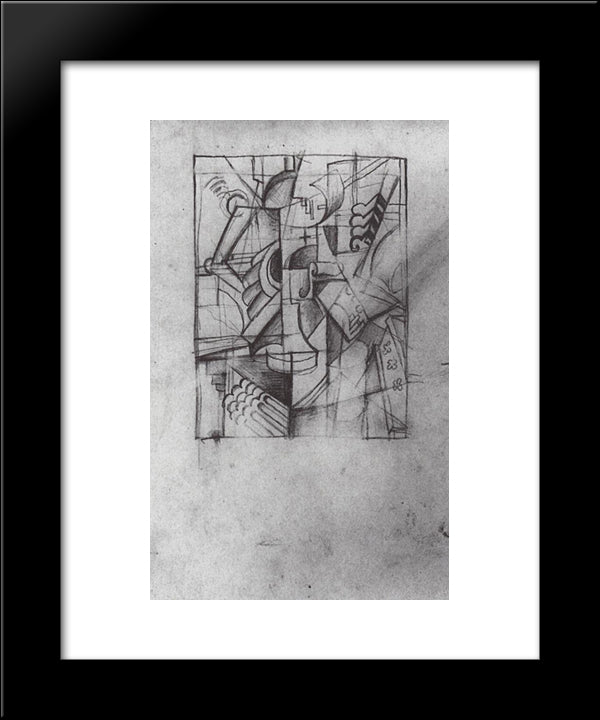 Sewing Woman 20x24 Black Modern Wood Framed Art Print Poster by Malevich, Kazimir