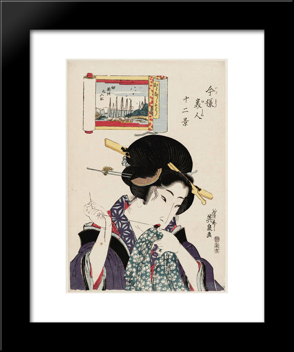 (Otonashiso, Tsukuda Shinchi No Irifune), From The Series Twelve Views Of Modern Beauties (Imayo Bijin Juni Kei) 20x24 Black Modern Wood Framed Art Print Poster by Eisen, Keisai
