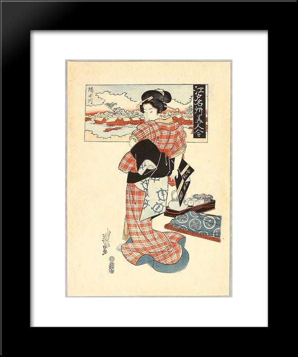 Beauty And Sumida River - Edo Meisho Bijin Awase 20x24 Black Modern Wood Framed Art Print Poster by Eisen, Keisai