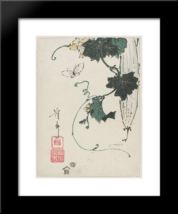 Butterfly And Gourd 20x24 Black Modern Wood Framed Art Print Poster by Eisen, Keisai