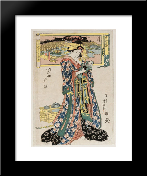 From The Series Toto Meisho, Kokoro No Nazo Sugata Awase 20x24 Black Modern Wood Framed Art Print Poster by Eisen, Keisai