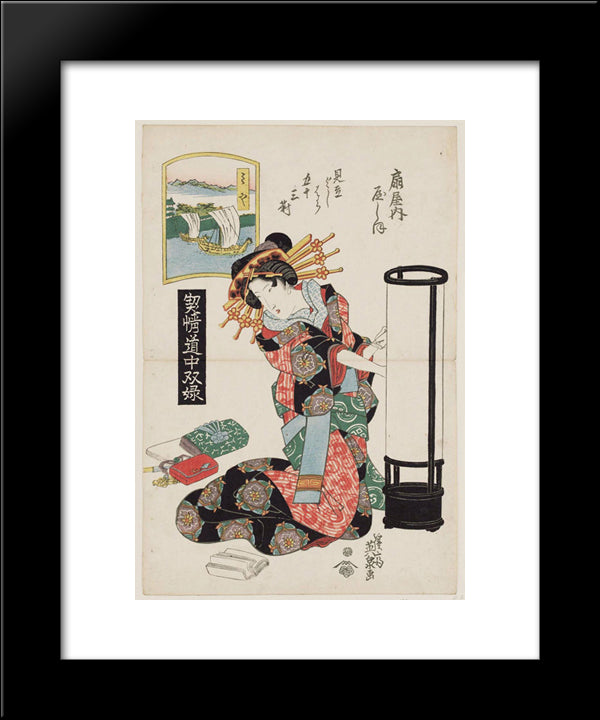 Miya Yashio Of The Ogiya 20x24 Black Modern Wood Framed Art Print Poster by Eisen, Keisai