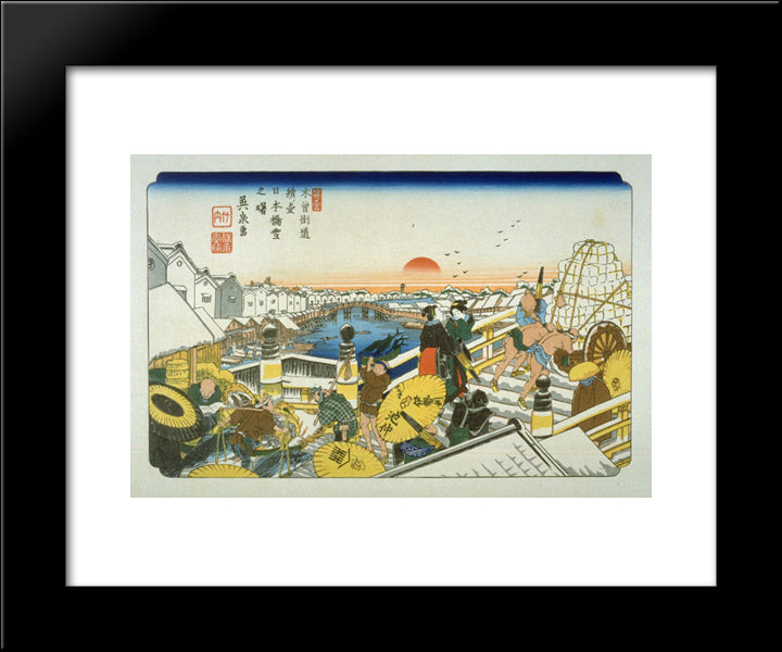 Nihonbashi, Pl. 1 From A Facsimile Edition Of Sixty-Nine Stations Of The Kiso Highway 20x24 Black Modern Wood Framed Art Print Poster by Eisen, Keisai