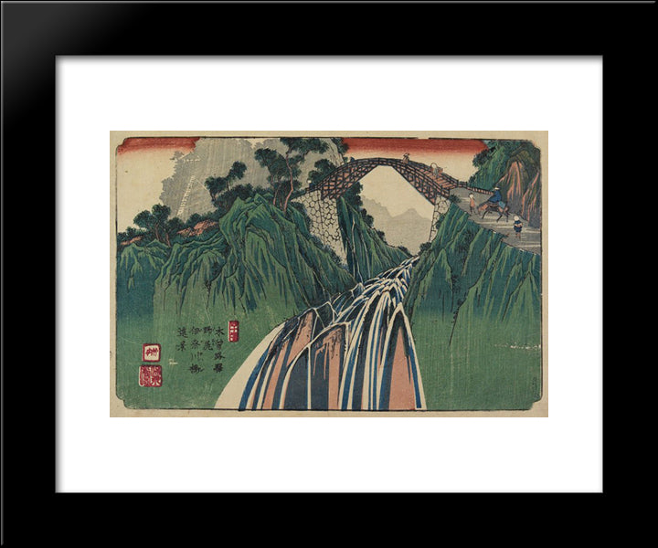 No.41 Distant View Of Kanagawa Bridge Near Nojiri Station 20x24 Black Modern Wood Framed Art Print Poster by Eisen, Keisai