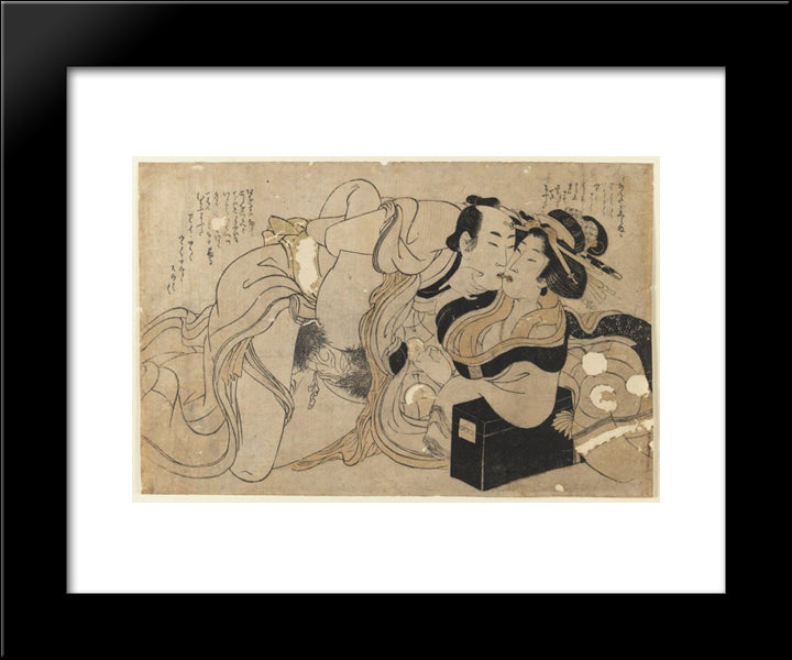Amorous Couple 20x24 Black Modern Wood Framed Art Print Poster by Utamaro, Kitagawa