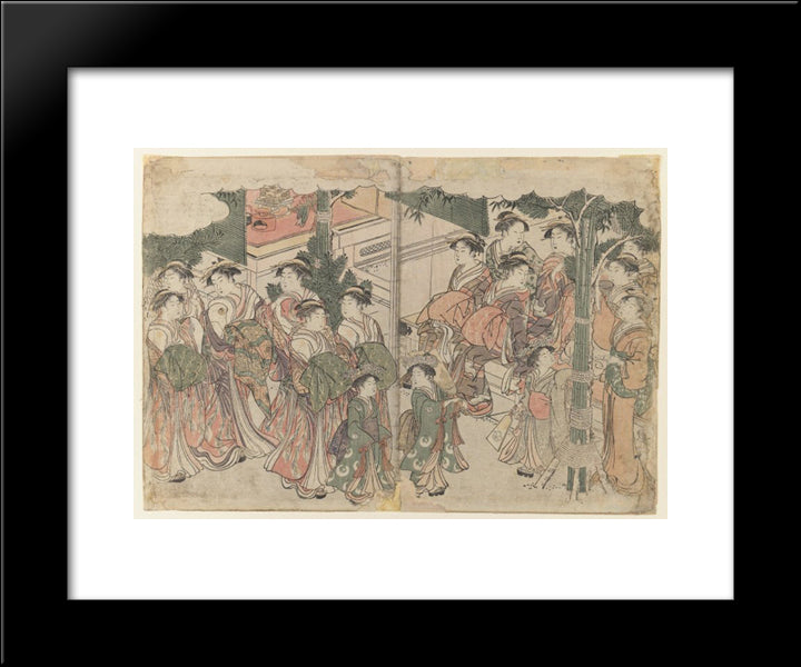 Courtesan`S Entourage At New Year`S Festival 20x24 Black Modern Wood Framed Art Print Poster by Utamaro, Kitagawa