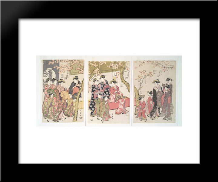Courtesans Strolling Beneath Cherry Trees Before The Daiko 20x24 Black Modern Wood Framed Art Print Poster by Utamaro, Kitagawa