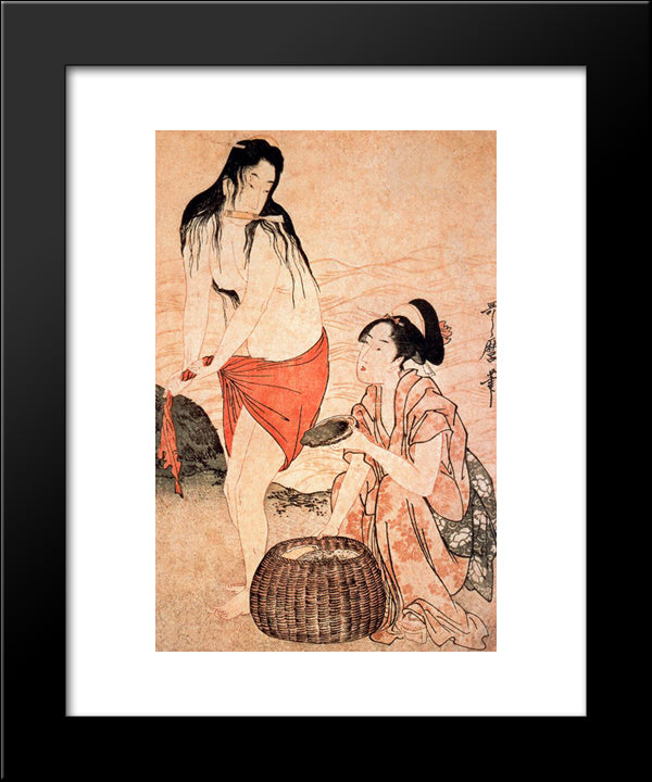 Girls Pearl-Divers 20x24 Black Modern Wood Framed Art Print Poster by Utamaro, Kitagawa