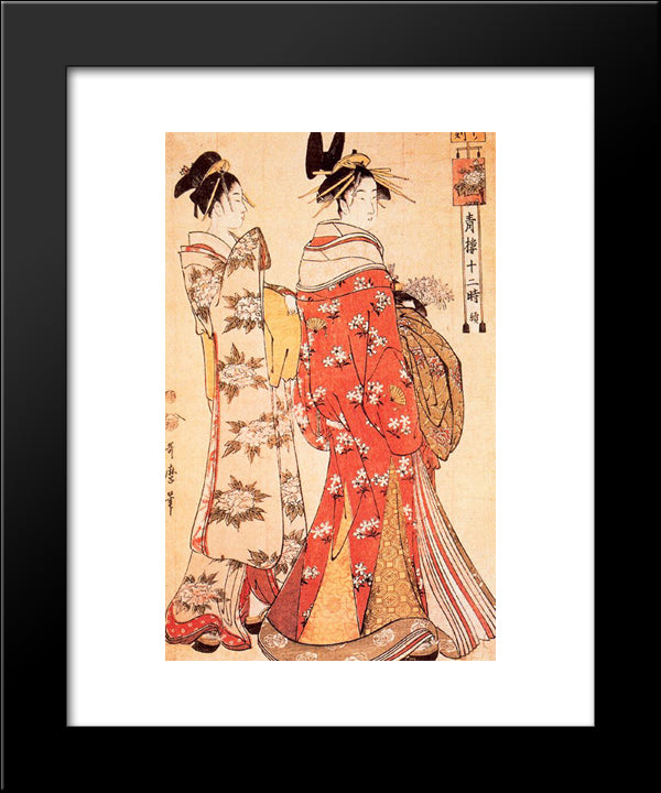 Illustration From `The Twelve Hours Of The Green Houses', C.1795 (Colour Woodblock Print) 20x24 Black Modern Wood Framed Art Print Poster by Utamaro, Kitagawa