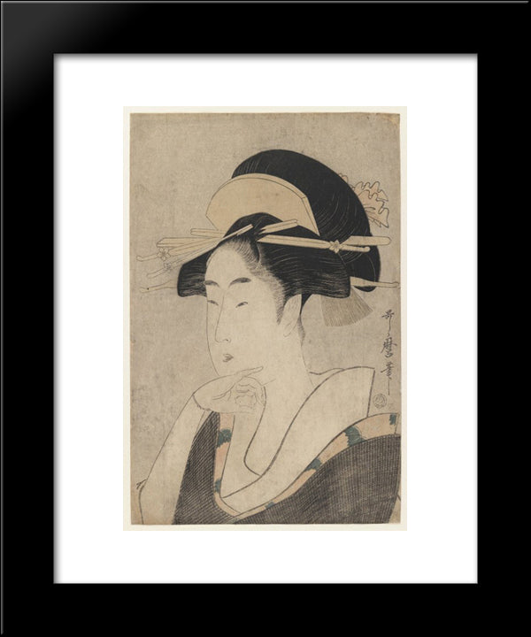 Large Head And Bust Portrait Of Beauty 20x24 Black Modern Wood Framed Art Print Poster by Utamaro, Kitagawa
