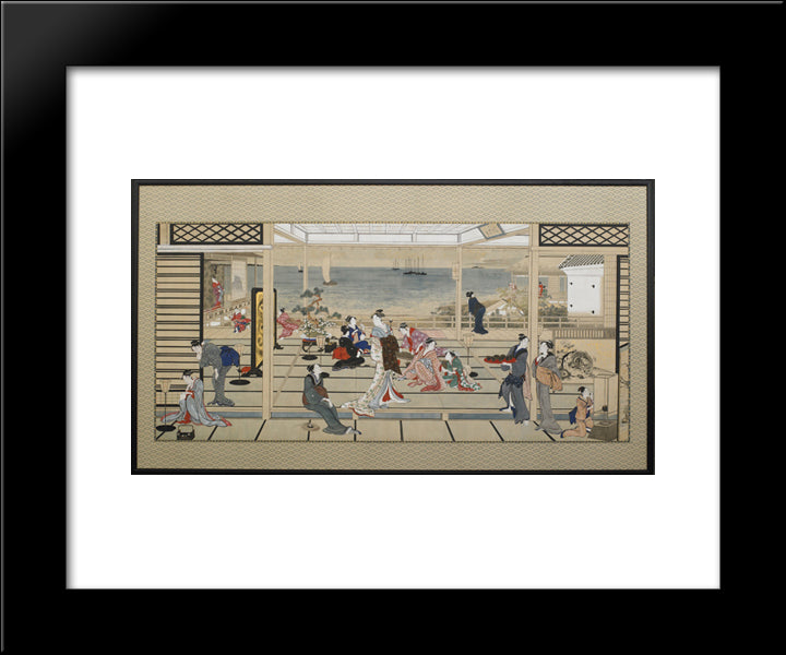 Moonlight Revelry At Dozo Sagami 20x24 Black Modern Wood Framed Art Print Poster by Utamaro, Kitagawa