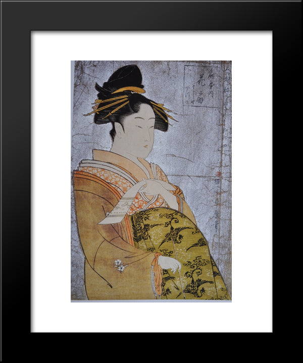 Oiran Hanaogi 20x24 Black Modern Wood Framed Art Print Poster by Utamaro, Kitagawa