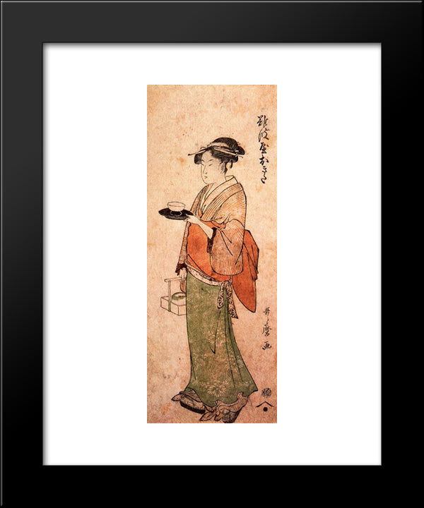 Okita The Tea House Girl 20x24 Black Modern Wood Framed Art Print Poster by Utamaro, Kitagawa