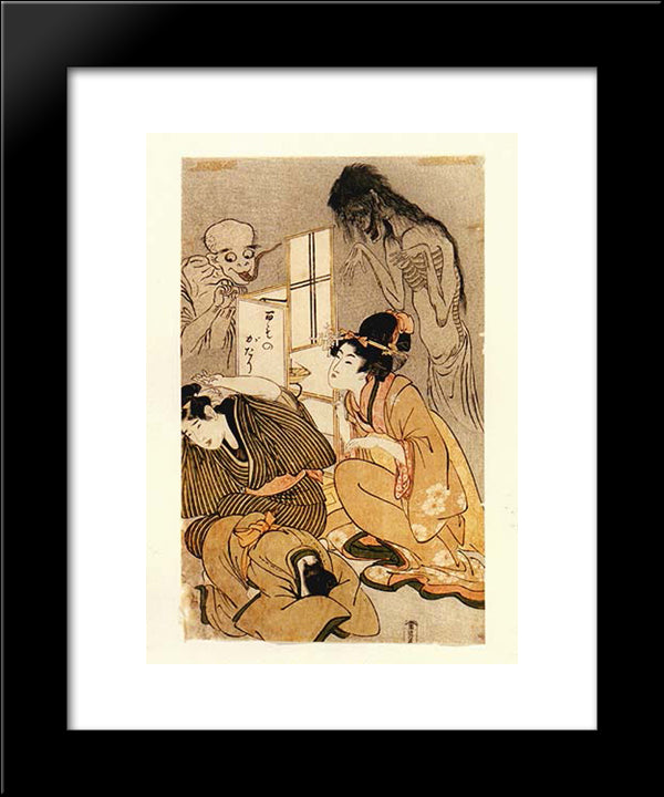 One Hundred Stories Of Demons And Spirits 20x24 Black Modern Wood Framed Art Print Poster by Utamaro, Kitagawa