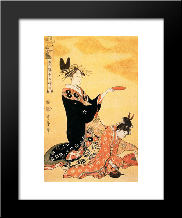 The Hour Of The Boar 20x24 Black Modern Wood Framed Art Print Poster by Utamaro, Kitagawa