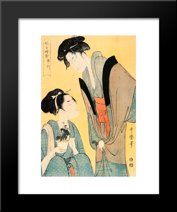 The Hour Of The Hare 20x24 Black Modern Wood Framed Art Print Poster by Utamaro, Kitagawa