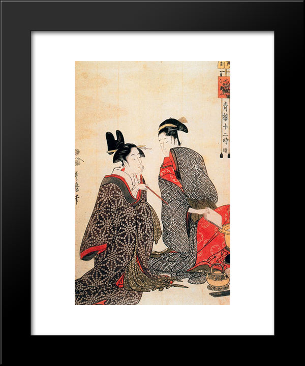 The Lazy Bone 20x24 Black Modern Wood Framed Art Print Poster by Utamaro, Kitagawa
