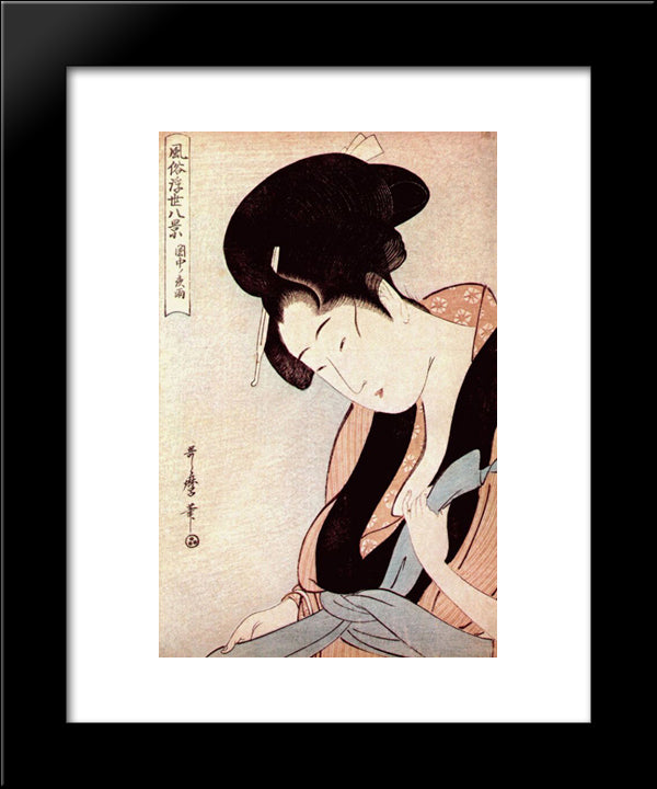 Woman In Bedroom On Rainy Night 20x24 Black Modern Wood Framed Art Print Poster by Utamaro, Kitagawa