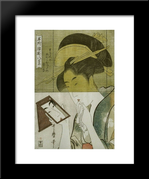 Woman With A Mirror 20x24 Black Modern Wood Framed Art Print Poster by Utamaro, Kitagawa