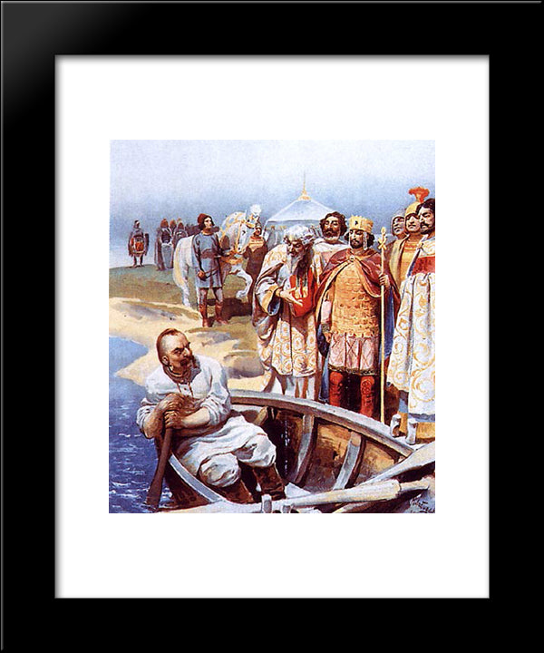 Svyatoslav'S Meeting With Emperor John, As Described By Leo The Deacon 20x24 Black Modern Wood Framed Art Print Poster by Lebedev, Klavdy