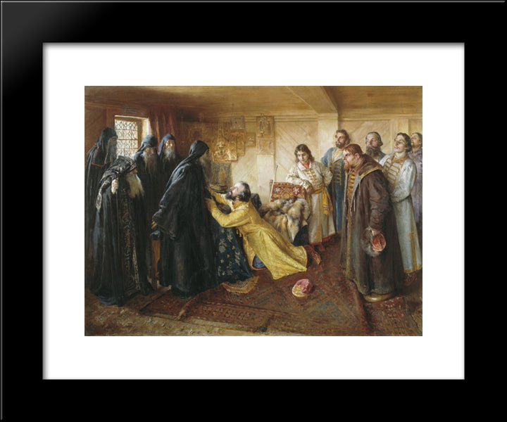 Tzar Ivan The Terrible Asks Abbot Cornelius To Mow Him To The Monks 20x24 Black Modern Wood Framed Art Print Poster by Lebedev, Klavdy