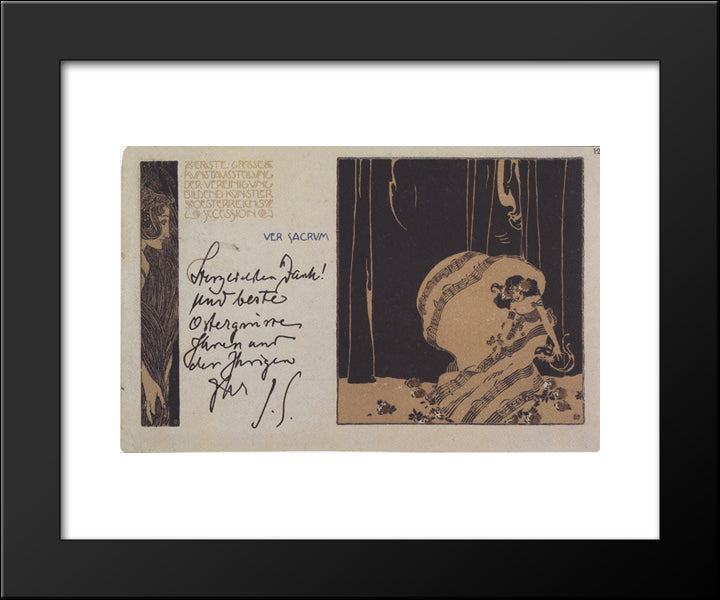 Ver Sacrum Postcard Nr. 12 I. Secessionausstellung With Greeting Line Of The Art Historian Julius Von Schlosser 20x24 Black Modern Wood Framed Art Print Poster by Moser, Koloman
