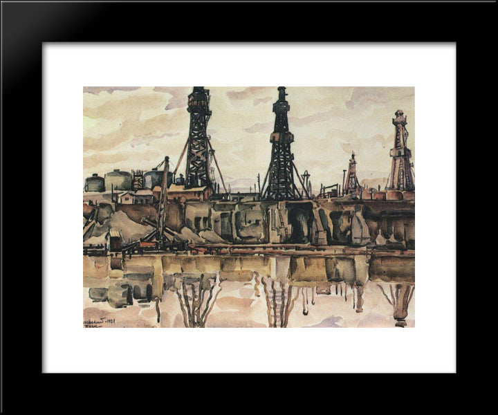 Baku. Oil Rigs. 20x24 Black Modern Wood Framed Art Print Poster by Bogaevsky, Konstantin