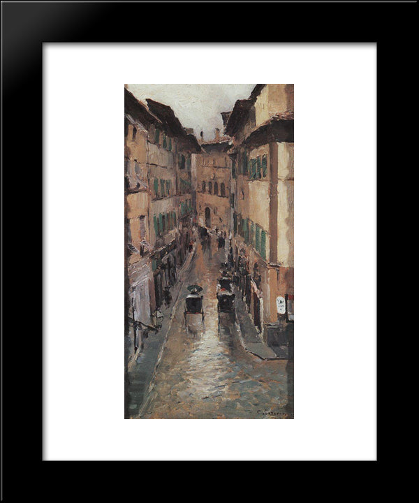A Florence Street In The Rain 20x24 Black Modern Wood Framed Art Print Poster by Korovin, Konstantin
