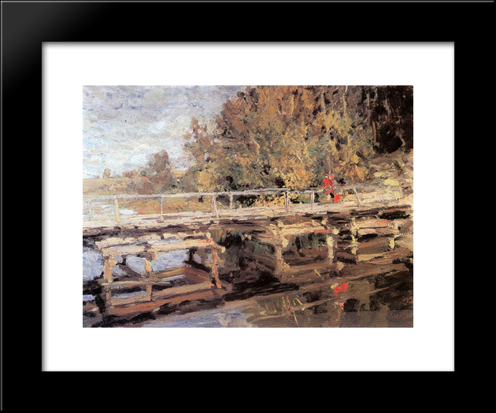 Autumn.On Bridge 20x24 Black Modern Wood Framed Art Print Poster by Korovin, Konstantin