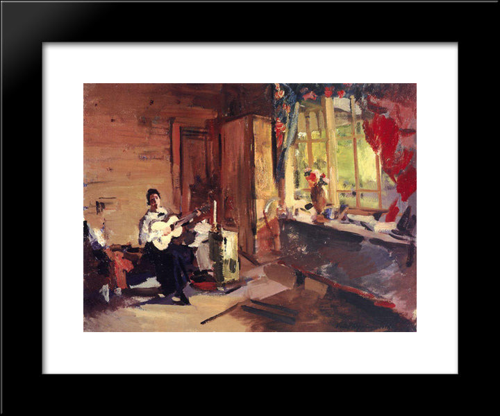 Girl With Guitar 20x24 Black Modern Wood Framed Art Print Poster by Korovin, Konstantin