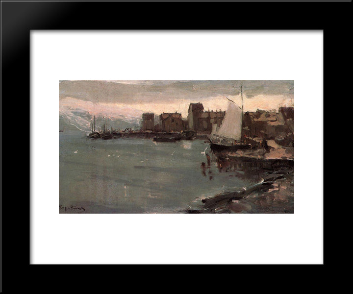 Harbor In Norway 20x24 Black Modern Wood Framed Art Print Poster by Korovin, Konstantin