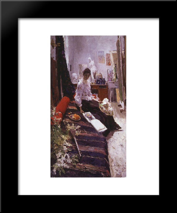 In The Artist'S Studio 20x24 Black Modern Wood Framed Art Print Poster by Korovin, Konstantin