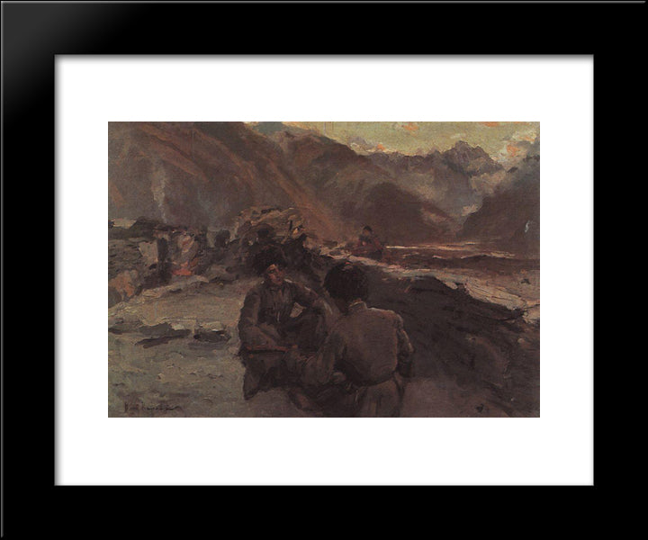 In The Caucasus. Sitting Mountaineers 20x24 Black Modern Wood Framed Art Print Poster by Korovin, Konstantin