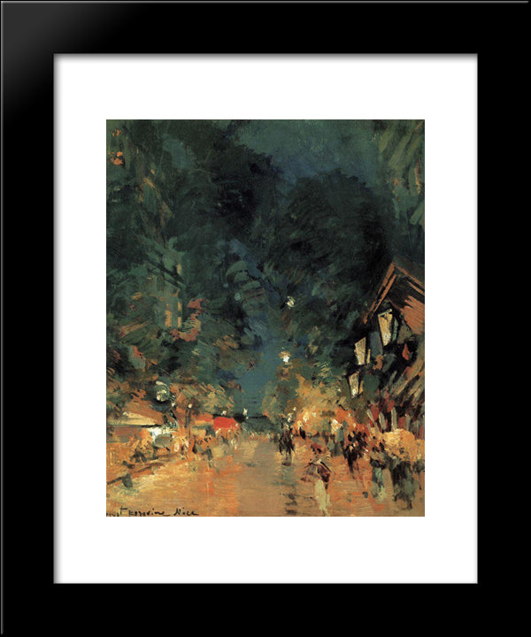 Nice.Street At Night 20x24 Black Modern Wood Framed Art Print Poster by Korovin, Konstantin