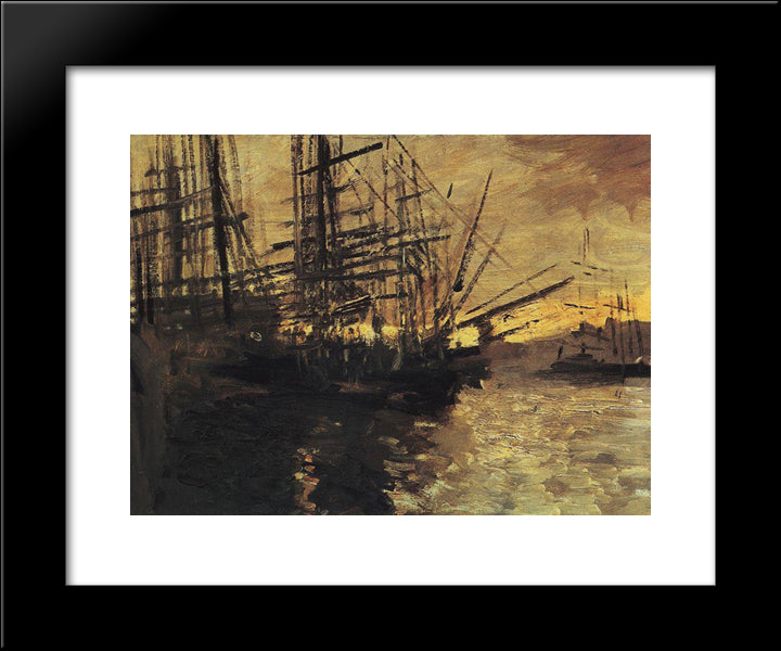 Ships In Marseilles Port 20x24 Black Modern Wood Framed Art Print Poster by Korovin, Konstantin