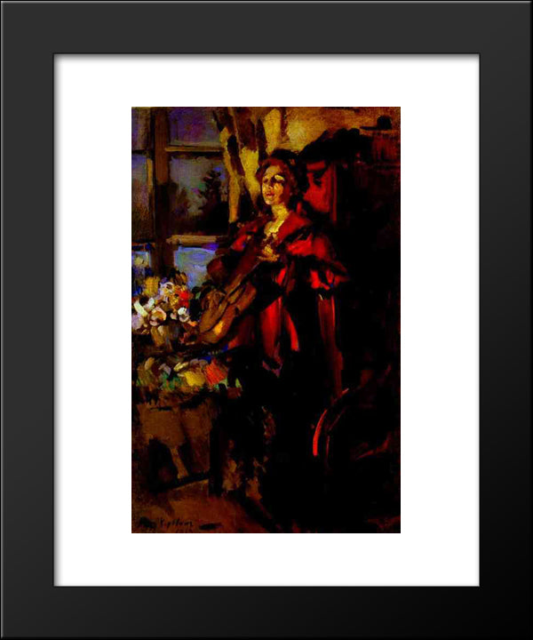 Woman With Guitar 20x24 Black Modern Wood Framed Art Print Poster by Korovin, Konstantin