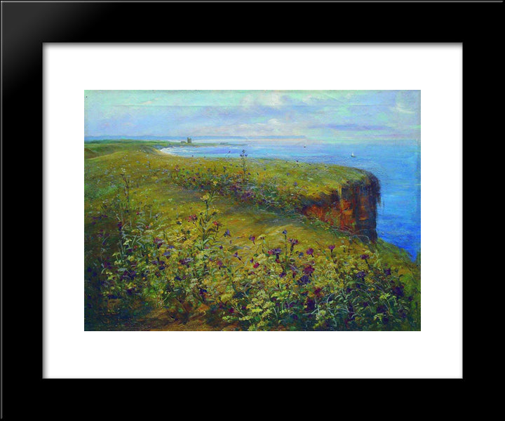 Landscape (Sea And Flowers) 20x24 Black Modern Wood Framed Art Print Poster by Makovsky, Konstantin