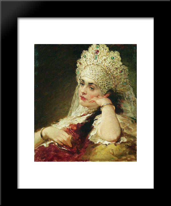 The Girl In Pearl Necklace 20x24 Black Modern Wood Framed Art Print Poster by Makovsky, Konstantin