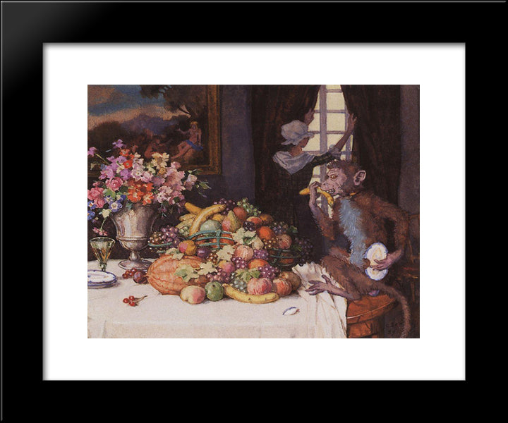 A Greedy Monkey 20x24 Black Modern Wood Framed Art Print Poster by Somov, Konstantin